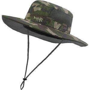 Unisex Army Green 100% Nylon Wide Brim Mesh Vent With Chin Strap Cowboy Hat
